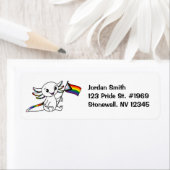 Schattigee Axolotl met Quasar Progress Pride Flag Etiket (Insitu)