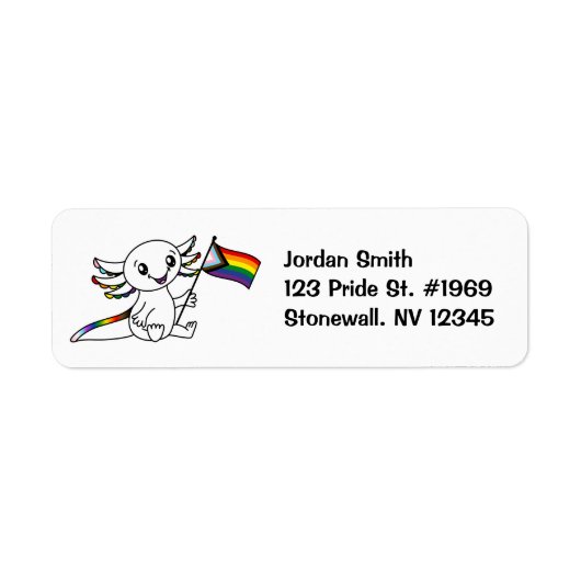 Schattigee Axolotl met Quasar Progress Pride Flag Etiket (Voorkant)