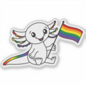Schattigee Axolotl met Rainbow Pride Flag LGBTQ+ Sticker (Voorkant)
