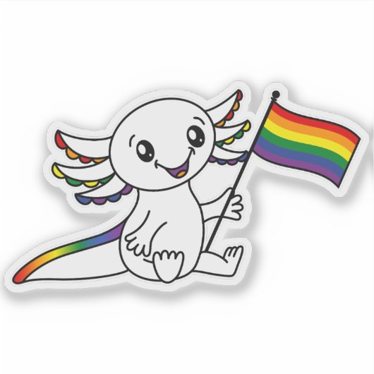 Schattigee Axolotl met Rainbow Pride Flag LGBTQ+ Sticker (Voorkant)