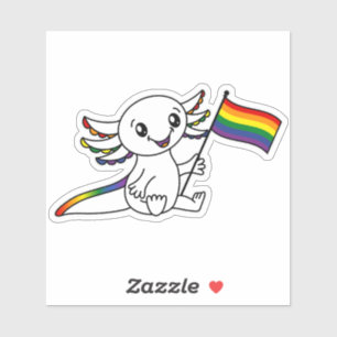 Schattigee Axolotl met Rainbow Pride Flag LGBTQ+ Sticker