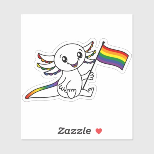 Schattigee Axolotl met Rainbow Pride Flag LGBTQ+ Sticker (Vel)