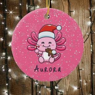 Schattigee Axolotl met Santa Hat & Candy Cane Chri Keramisch Ornament
