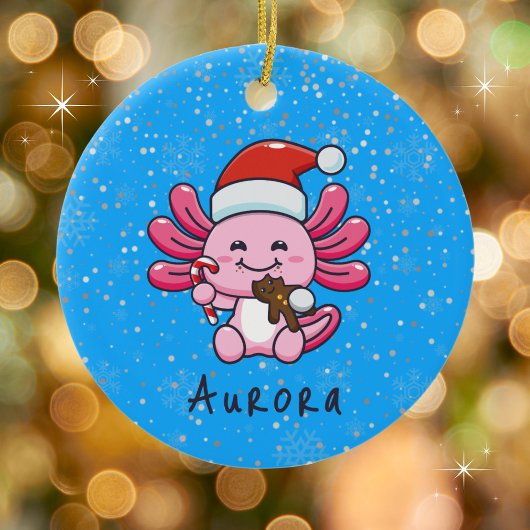 Schattigee Axolotl met Santa Hat & Candy Cane Chri Keramisch Ornament