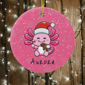 Schattigee Axolotl met Santa Hat & Candy Cane Chri Keramisch Ornament