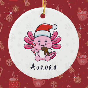 Schattigee Axolotl met Santa Hat & Candy Cane Chri Keramisch Ornament