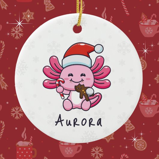 Schattigee Axolotl met Santa Hat & Candy Cane Chri Keramisch Ornament