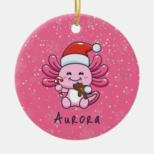 Schattigee Axolotl met Santa Hat & Candy Cane Chri Keramisch Ornament (Voorkant)