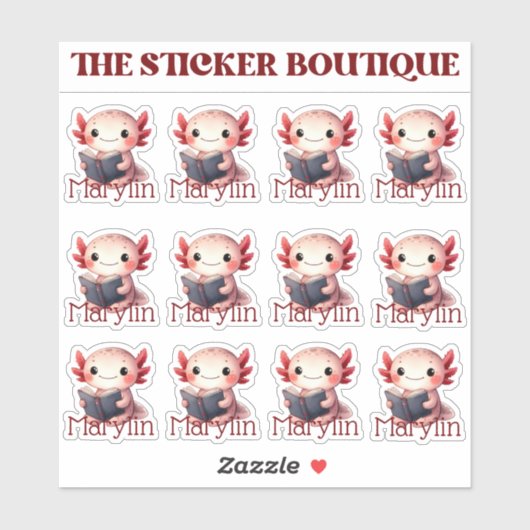 Schattigee Axolotl Naam Lezen Sticker Pack (Vel)