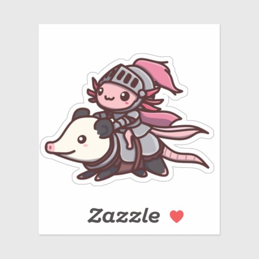 Schattigee Axolotl & Opossum ridder Sticker (Vel)