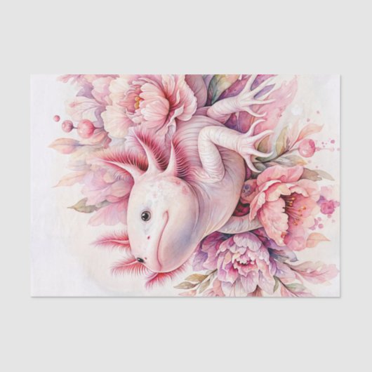 Schattigee Axolotl Pink Floral Art Tissuepapier (Voorkant)