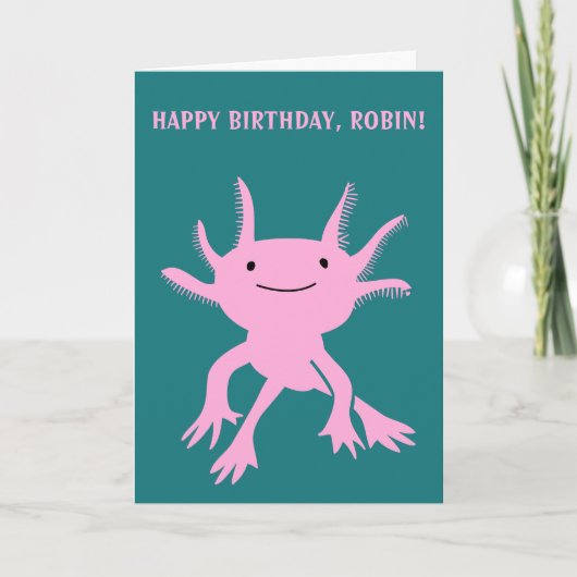 Schattigee Axolotl roze salamander gepersonaliseer Kaart (Voorkant)