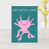 Schattigee Axolotl roze salamander gepersonaliseer Kaart (Gele Bloem)