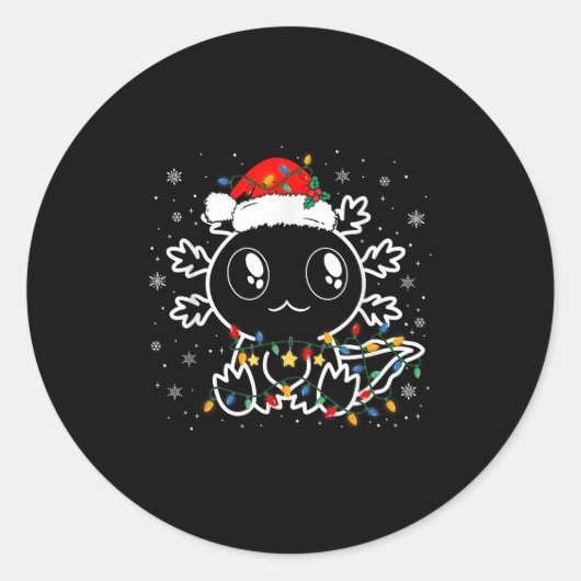 Schattigee Axolotl Santa Hat Funny Boys Meisjes Xm Ronde Sticker (Voorkant)
