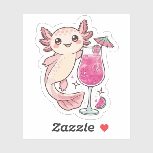 Schattigee Axolotl Sticker - Dragon Fruit Spritzer (Vel)