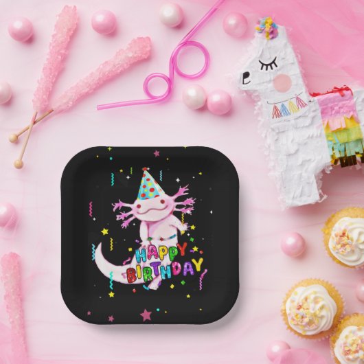 Schattigee axolotl-verjaardag papieren bordje (Feest)