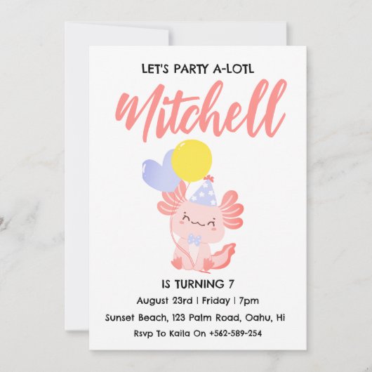 Schattigee Axolotl verjaardagsuitnodigingen Kaart (Voorkant)