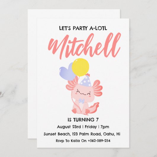 Schattigee Axolotl verjaardagsuitnodigingen Kaart (Voorkant / Achterkant)