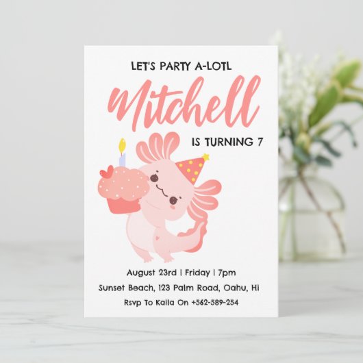 Schattigee Axolotl verjaardagsuitnodigingen Kaart (Staand voorkant)