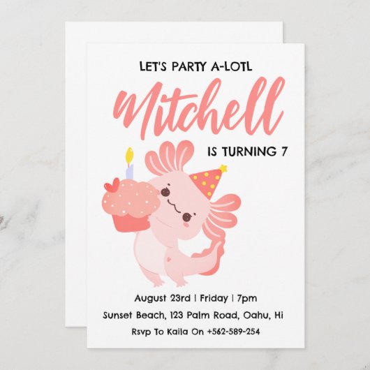 Schattigee Axolotl verjaardagsuitnodigingen Kaart (Voorkant / Achterkant)