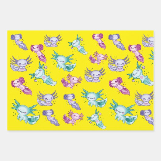 Schattigee axolotls inpakpapier vel (Voorkant 2)