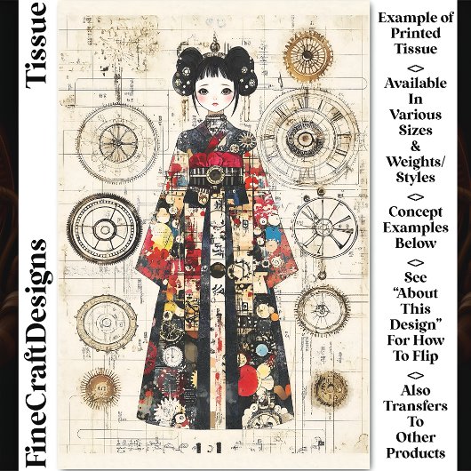 Schattigee Aziatische Clockpunk Doll in Kimono CK6 Tissuepapier