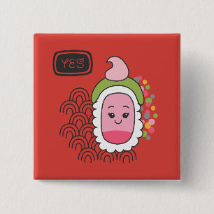 Schattigee Aziatische Kawaii Sushi Vierkante Button 5,1 Cm