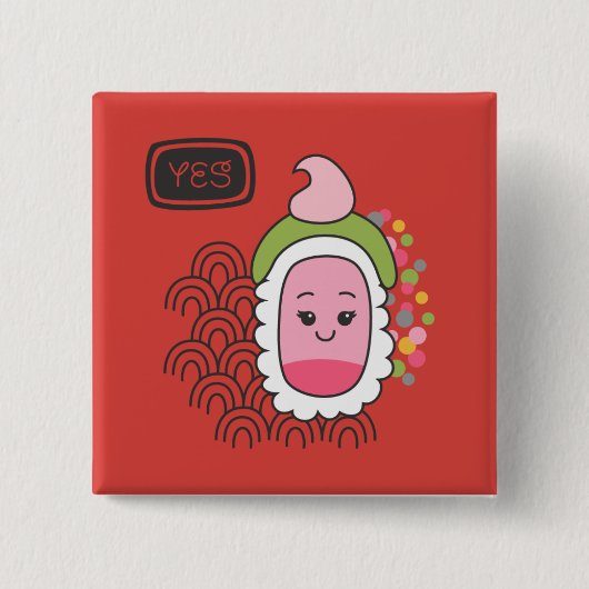 Schattigee Aziatische Kawaii Sushi Vierkante Button 5,1 Cm (Voorkant)