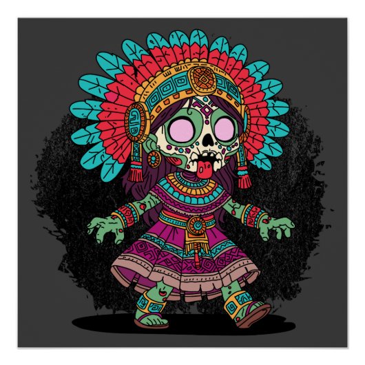 Schattigee Azteekse zombie Perfect Poster (Voorkant)