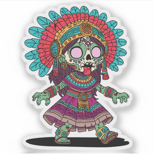 Schattigee Azteekse zombie Sticker (Voorkant)