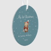 Schattigee Baby 1e Kerstmis Foto Blauw Eenvoudig O Ornament (voorkant)