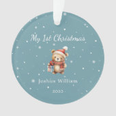 Schattigee Baby 1e Kerstmis Foto Blauw Eenvoudig O Ornament (voorkant)