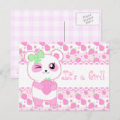 Schattigee baby aankondiging roze Kawaii Panda bee (Voorkant / Achterkant)