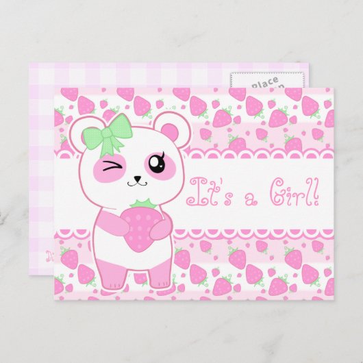 Schattigee baby aankondiging roze Kawaii Panda bee (Voorkant / Achterkant)