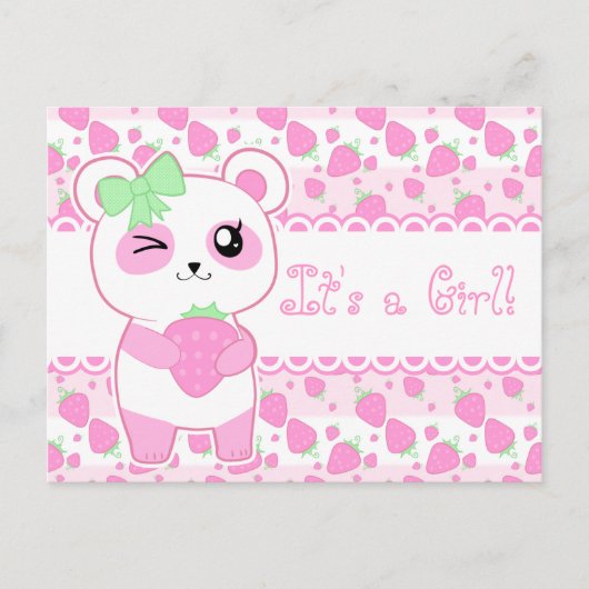 Schattigee baby aankondiging roze Kawaii Panda bee (Voorkant)