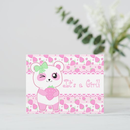 Schattigee baby aankondiging roze Kawaii Panda bee (Staand voorkant)