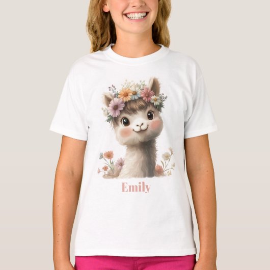 Schattigee Baby Alpaca met naam T-shirt (Voorkant)