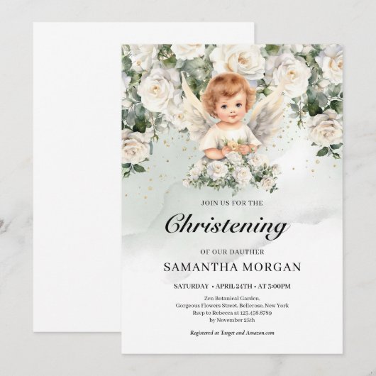 Schattigee baby angel White Roses groen en goud Kaart (Voorkant / Achterkant)