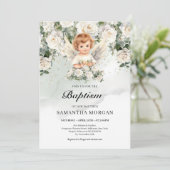 Schattigee baby angel White Roses groen en goud Kaart (Staand voorkant)