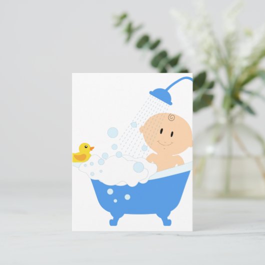 Schattigee Baby badkuip Uitnodiging Briefkaart (Staand voorkant)