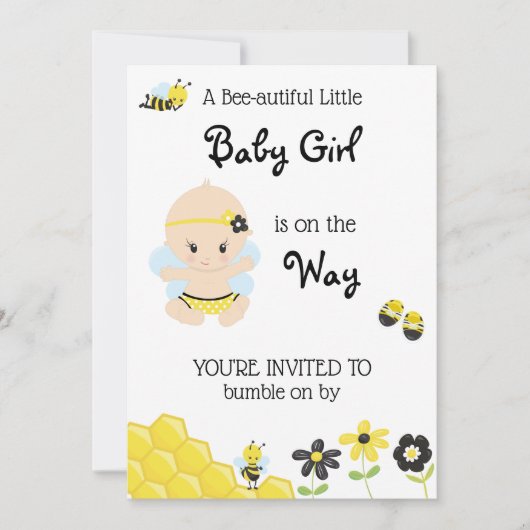 *~* Schattigee Baby Bee Baby Girl Shower Uitnodigi Kaart (Voorkant)
