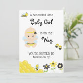 *~* Schattigee Baby Bee Baby Girl Shower Uitnodigi Kaart (Staand voorkant)