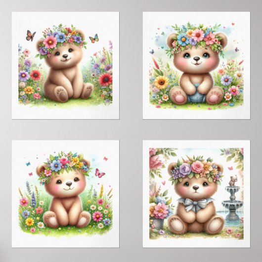 Schattigee Baby Beren Bloemenkwekerij Print Set (Voorkant)