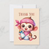 Schattigee baby Bericht toevoegen Girl Monkey Bedankkaart (Voorkant)