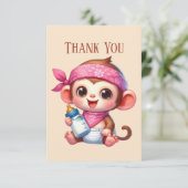 Schattigee baby Bericht toevoegen Girl Monkey Bedankkaart (Staand voorkant)
