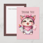 Schattigee baby Bericht toevoegen Meisje Cat Bedankkaart (Voorkant / Achterkant)