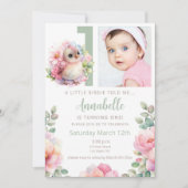 Schattigee Baby Bird 1 jaar oude verjaardagsuitnod Kaart (Voorkant)