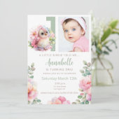 Schattigee Baby Bird 1 jaar oude verjaardagsuitnod Kaart (Staand voorkant)