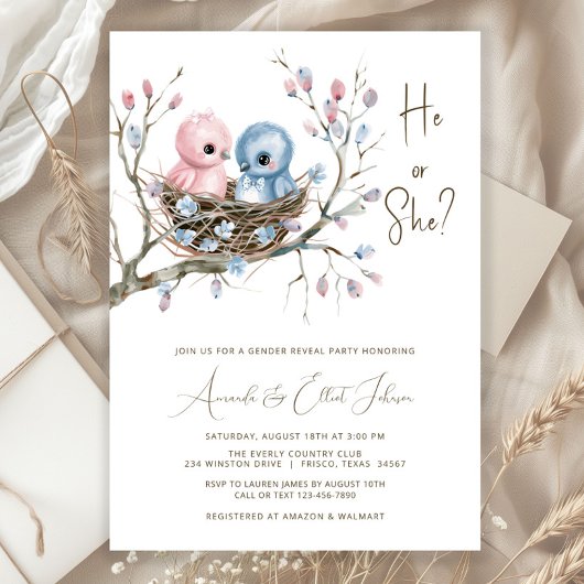 Schattigee Baby Birds Geslacht onthullen Partij Kaart