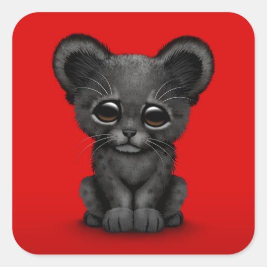 Schattigee Baby Black Panther Cub op rood Vierkante Sticker (Voorkant)